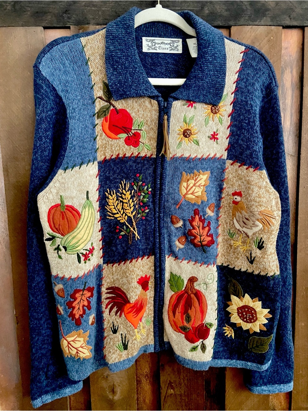 Tiara Vintage Patchwork Fall Autumn Zip Cardigan XL